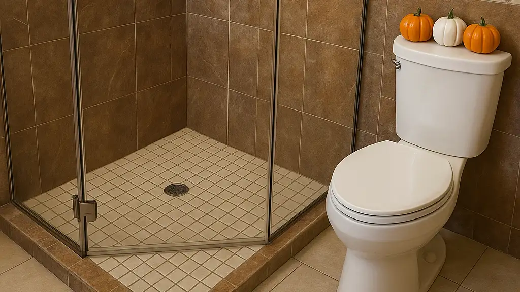 Clean bathroom with fall decorations